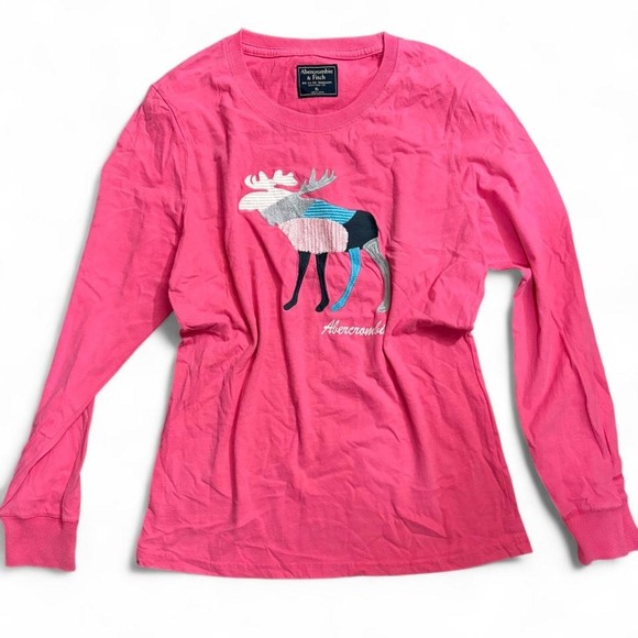 Tops - Vintage Y2K Abercrombie & Fitch Pink Embroidered Moose Long Sleeve